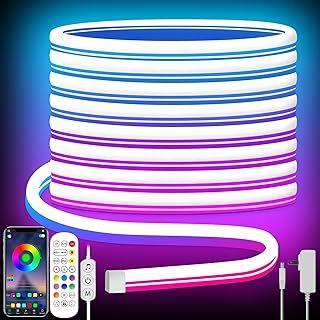 LED Neon Rope Lights,5m RGB LED Rope Lights with Remote APP Control Waterproof Flexible Neon Strip Lights 24V RGB Rope Lights for Bedroom Room Outdoors Decor