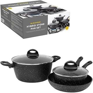 Blackmoor Pan Sets / 2, 3 and 4 Piece Sets / 2 Colours/Non-Stick/Cool-Touch Handles/Scratch Resistant/Suitable for Induction, Electric and Gas Hobs (Black, 3 Piece Mixed)