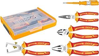 INGCO 5 Pack VDE Insulated Pliers 1000V 7" Combination Pliers 6" Diagonal Cutting Pliers 6" Wire Stripper 1 Test Pencil HKTV01P051