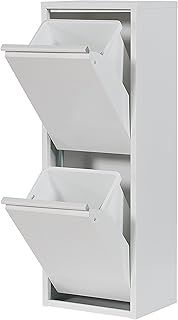 Aphrodisias Waste and Recycling Bin - 2 Drawers and Plastic Buckets with Metal Handles, 2x15 Litres Waste Separation & Recycling Bin, Sturdy Metal Structure Rubbish Bin (White)
