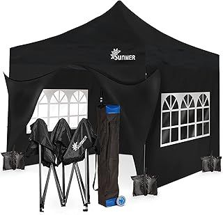 3x3M Pop-Up Gazebo with 4 Sides - Fully Waterproof (420D Oxford PVC) with Heavy Duty Rust-Resistant Steel Frame - Wheeled Carry Bag Included for Easy Transportation - Black