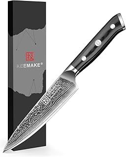 KEEMAKE Damascus Kitchen Utility Knife - 5 Inch Extra Sharp Multipurpose Kitchen Knives with 67-Layer Damascus Steel VG-10 Blade Fruit Knives and Ergonomic G10 Glass Fiber Handle Paring Knife