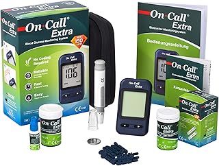 On Call Extra Blood Glucose Meter Starter Kit (incl. 10 Test Strips, 10 Lancets, 1 Lancet Device, 1 Control Solution) (MMOL/L)
