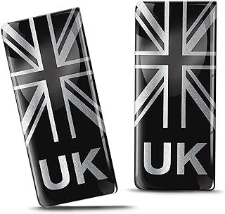 Biomar Labs 2 x 3D Gel Silicone Badge Car Number Plate Self-Adhesive Stickers GB UK United Kingdom Union Jack National Flag Silver EU Motorcycle Road Decals QS 10