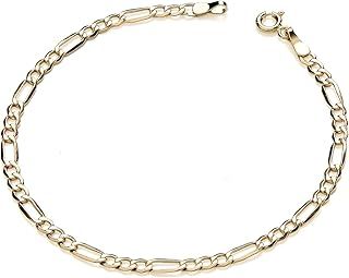 9ct Yellow Gold Ladies Figaro Curb Bracelet 7.5 inch UK HALLMARKED 2.5mm Width