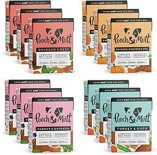 Pooch & Mutt - Variety Pack of Complete Wet Dog Food, Dry Dog Food Topper, 12x375g