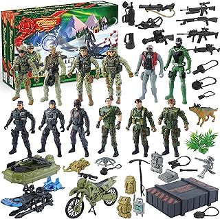 JOYIN 2024 Christmas Advent Calendar with Military Army Man 24 Days Countdown Calendar with Soldier Action Figures, Weapons and Gear Accessories Toys for Boys Kids Party Favors Gift