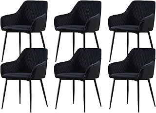 Set of 6 Velvet Dining Chairs Upholstered Seat with Metal legs Office Chairs(Black,6)