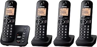 Panasonic KX-TGC224EB DECT Cordless Phone with Answering Machine, 1.6 inch Easy-to-Read Backlit Display, Nuisance Call Blocker, Hands-Free Speakerphone, ECO Mode - Black, Quad Handset Pack