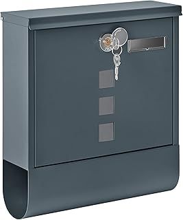 Wall Mounted Letterbox Modern Mailbox Lockable Mail Box Galvanised Steel Post Box with Copper Lock Newspaper Holder for Outside Wall Anthracite Grey