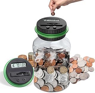 Money Box, 1.8L Counting Coin Jar with LCD Display, Digital Coin Bank Uk Coins Automatic Counting, Adult and Child Safe Money Bank, Money Box Counter As Gift on Christmas, Birthday, New Year's Day