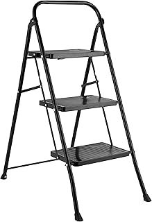 Kleeneze KL068514BLKFEU7 3 Step Ladder – Lightweight Folding Stepladder for DIY, Decorating, Anti-Slip Outdoor & Indoor Steps, Heavy Duty Steel Frame, Easy Reach 105cm, Compact Foldable Storage, Black