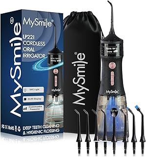 Powerful Cordless 350ML Water Flosser Portable OLED Display Dental Oral Irrigator with 5 Pressure Modes 8 Replaceable Jet Tips and Storage Bag for Home Travel Use (Midnight Black)