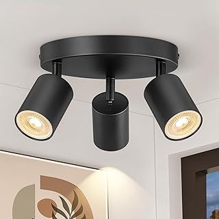 Spotlights Ceiling Lights 3 Way Black, GU10 LED Spotlight Rotatable Round, Modern Metal Ceiling Spot Light Fitting, GU10 LED Ceiling Light for Hallway Kitchen Bedroom, Bulb not Included
