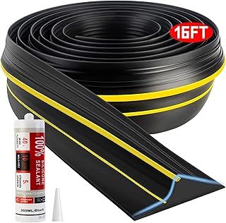 Jin&Bao Universal Garage Door Threshold Seal Strip 16FT, Bottom Weather Stripping Replacement Rubber Waterproof with 1 Black Adhesive