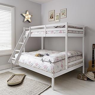 Kids Triple Bunk Bed With Single and Double Frame In Classic White