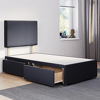 ComfoRest - Luxurious 3FT Single Divan Bed with 2 Drawers & Plain 24" Headboard | Sturdy Base with Storage for Compact Rooms (Black Plush)