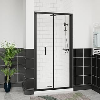 Aquariss 900mm Bifold Shower Door 6mm Self Clean Glass Shower Enclosure Reversible Folding Shower Cubicle Door Matte Black Frame