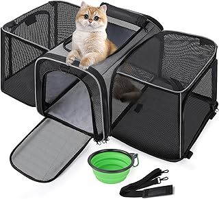 Cat Carrier Expandable, Extra Large Pet Carrier Bag, Foldable Cat Carrier bag with Breathable Mesh, Pet Carrier Transport Bag for Dogs and Cats, with Shoulder Strap and Pet Bowl