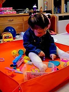 THE BIG ORANGE PLAYMAT for Messy Play WATERPROOF WIPEABLE - Use FLAT for Paints Crayons Play Dough - Use POP UP SIDES for sensory play eg sand or to Keep Small Toys Building Blocks together. FOLD AWAY