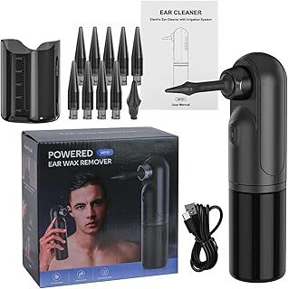 Ear Wax Removal Kit, Electric Water-Powered Cleaner, 2000mAh Battery, 200ml Bottle, 4 Modes, 12 Reusable Tips, USB Rechargeable, Waterproof, Safe for Adults & Kids, Shower Use