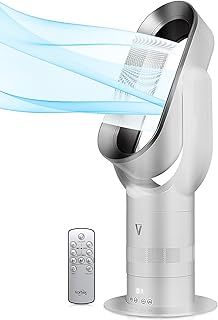 VORTEX AIR Pro Bladeless Heater and Cooler in White & Silver - Quiet Modern Floor Oscillating Tower Fan with Adjustable 10 Speed Settings - 1650W