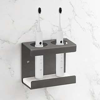 Adorila Electric Toothbrush Holder Wall Mounted, Toothbrush Stand with Diatomite Dish, Self Adhesive Toothbrush Storage Rack for Bathroom (Grey), (JJL7177003)