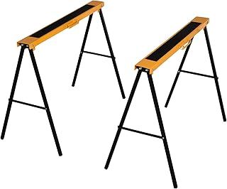 HOMCOM 2PCS Saw Horse Twin Pack Folding Workbench Metal Trestle Stands with Non-Slip EVA Surface for Sawing Work Max Load 125kg