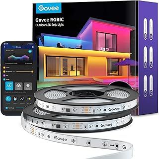 Govee Outdoor LED Strip Lights, 20m RGBIC Outdoor Lights Work with Alexa, IP65 Waterproof, Music Sync Rope Lights for Roof Eave Balcony Garden