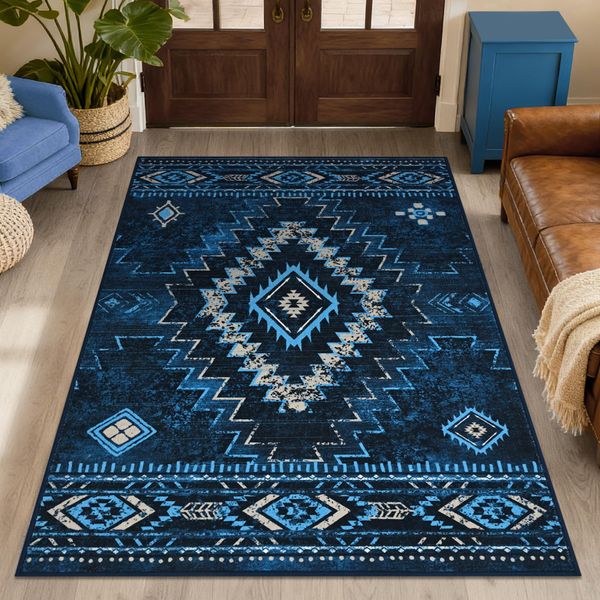 Alishomtll Area Rugs for Living Room, Blue Modern Geometric Rug 80x150 cm