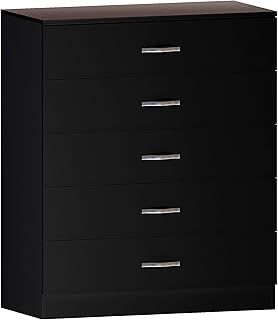 Vida Designs Black Chest of Drawers, 5 Drawer With Metal Handles and Runners, Unique Anti-Bowing Drawer Support, Riano Bedroom Storage Furniture