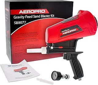 TCP Global Gravity Feed Sand Blaster Gun Kit - Hand Held Sand Blasting Spray Gun with 2 Ceramic Nozzle Tips and Air Regulator - Blast Abrasive Media, Soda, Bead, Walnut, Aluminum Oxide - Pneumatic