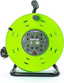 STATUS 4 Socket Cable Reel | 50m Green Extension Lead | 13A with Thermal Cut Out | Heavy Duty Outdoor Extension Lead | S50M13ACRX1