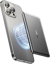 TORRAS MiniMag Ultra Slim Power Bank for MagSafe, 5000mAh Fast Charging Magnetic Portable Charger, Wireless Battery Pack with USB-C Cable for iPhone 16 Pro Max/15/14/13/12, Glacier Gray