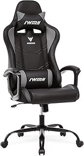 IWMH Gaming Chair, Ergonomic Gamer Chairs, Racing Chair for Home Office and Gaming, Adjustable Office Chairs for Adults, Swivel High Back Recliner Computer DeskChair, Lumbar Support (Grey)