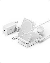 Anker MagGo 3-in-1 Wireless Charging Station, MagSafe Charger Compatible, Qi2 Certified 15W Wireless Stand, Apple Watch Charger for MagSafe, For iPhone 16, 15, AirPods (40W USB C Plug Included)