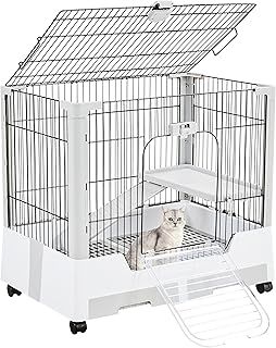 Yaheetech Rolling Small Animal Cage 2-Level Open Top Rabbit Cage with Platform/Ramp/Litter Tray for Bunny, Guinea Pig, Ferret, Chinchilla, 75 x 50 x 67 cm