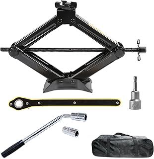 Scissor Jack is 2tons, It Can Be Used With Electric Drill, Suitable for Cars and SUV Universal Car Emergency Kit with Lug Wrench (Scissor Jack + Lug Wrench + glove(2Ton))