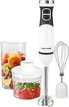 Paul Russells Stainless Steel Hand Blender 3 in 1 Stick Blender with 600W Power, 2-Speed Control, Turbo Function, Low Noise, Detachable Parts Includes Chopper Cup, Whisk, 500ml Measuring Cup with Lid