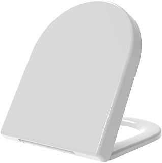 D-Shape Toilet Seat, Soft Close Loo Seat with Easy Top Fix, One Button Quick Release for Cleaning, Antibacterial Urea-Formaldehyde Material Stainless Steel Hinges, White (Signature Series)
