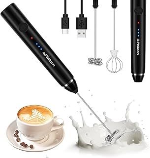 PHILORN Milk Frother Electric, Double Whisk Handheld Milk Frother, 3 Speed USB Rechargeable Milk Frother Stick, Manual Milk Frother for Coffee/Latte/Cappuccino/Egg Whipping (Upgrate)