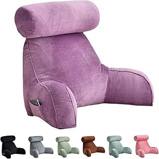 Soft Bed Rest Reading Pillow With Neck/Arm Support, Shredded Memory Foam Bed Rest Pillow Back Lumbar Support Cushion For Reading Watching TV Gaming (Color : Purple)