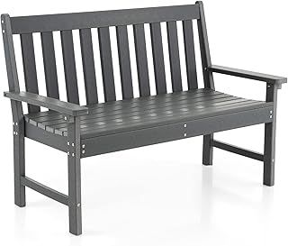 COSTWAY 2-Seater Garden Bench, All-Weather HDPE Patio Loveseat Park Bench Chair, Outdoor Furniture Leisure Porch Seating for Balcony, Lawn, Backyard and Poolside, 300kg Load Capacity (Black)