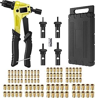 eSynic Rivet Nut Gun Rivnut Tool 8 Inch Rivnut Tool Kit Protable Rivet Nut Tool Set Hand Riveter Nut Gun Kit with 100pcs Nuts Included M3 M4 M5 M6 Nut Tools with Carrying Case to Make The Work Easier