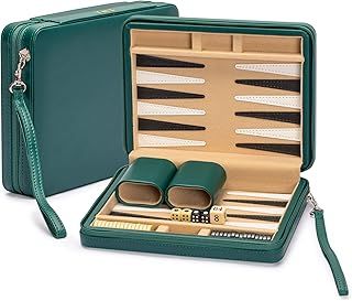 Yellow Mountain Imports Travel Size Backgammon Mini Game Set, Izmir - Magnetic Checkers and 23.5cm Board in Sleek Leatherette Case - Classic Strategy Board Game