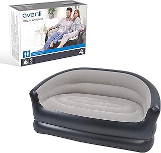 Deluxe 2 Person Inflatable Sofa Couch/Flocked Finish/Durable Vinyl Material/Easy 2 Minute Inflation/Flat Folding Storage/ 98139, Gray (packing may vary)