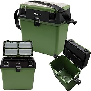 Crystals Fishing Lure Tackle Box, Fishing Box Padded Seat & Straps, Fishing Bucket Tackle Storage Trays, Organizer Case Boxes Containers, Fishing Tackle Storage Trays - Green/Black