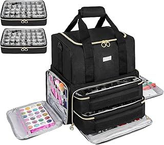 Nail Polish Organiser Bag,Large Nail Kit Bag Holds 80 Bottles and a Nail Lamp,Nail Polish Carrying Case with Two Removable Bags,Portable Nail Polish Holder for Nail Supplies