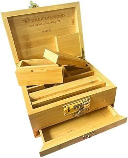 The Dark Diamond Roll Box Premium Smoking Accessories Storage Handcrafted Bamboo Wooden Stash Rolling Box Upgraded (Small - 20X15X10CM)