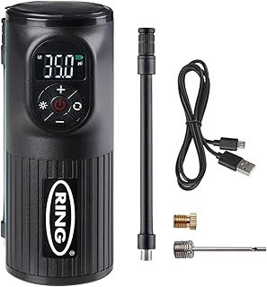 Ring Automotive - RTC2000 Digital Rechargeable Cordless Tyre Inflator Air Compressor and Electric Bike Pump with Pressure Gauge Memory LED Light Powerbank and Adaptor kit, Black